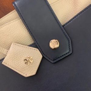 Tory Burch Taupe & Navy Shoulder Bag